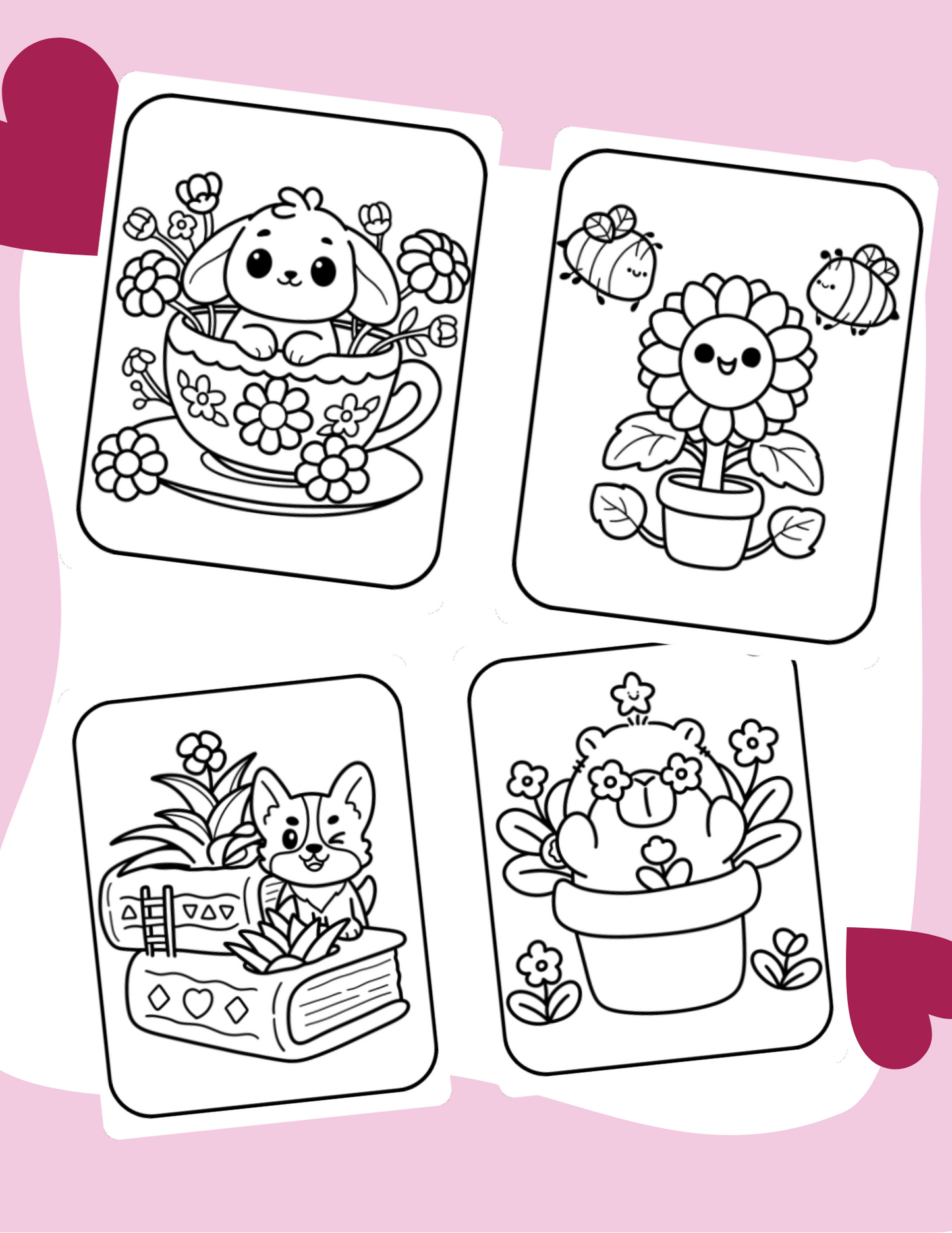 Cute Animals in Plants Colouring Pages (Digital Download)