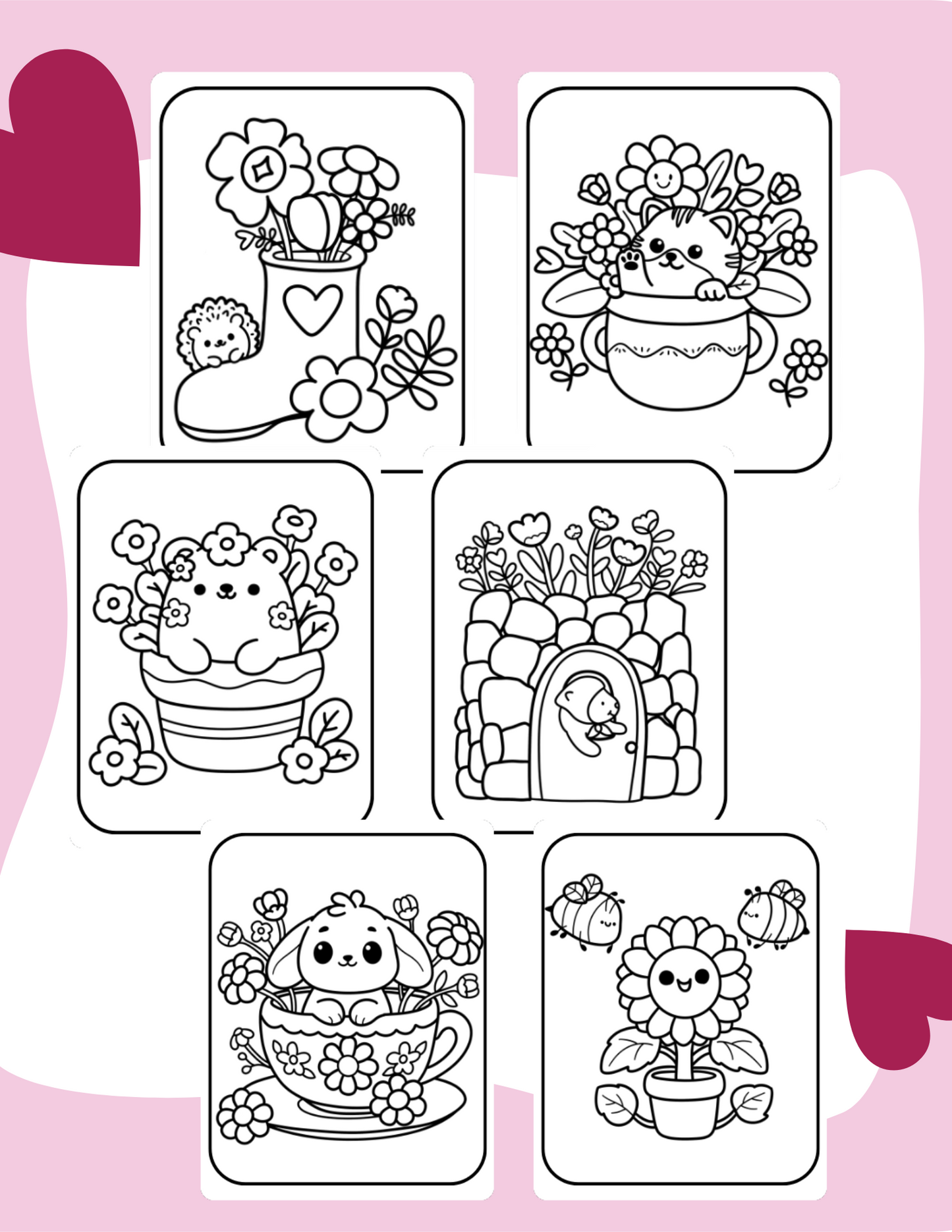 Cute Animals in Plants Colouring Pages (Digital Download)